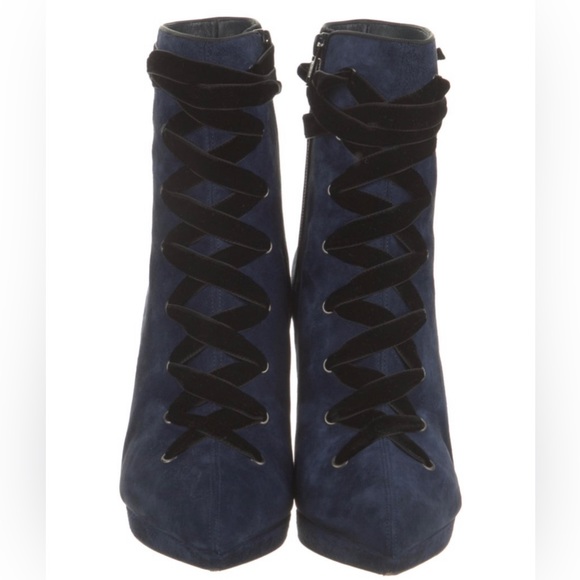 Christian Louboutin Circus Nana 100 Navy Suede velvet Lace-Up Boots Sz 41 - Picture 2 of 4